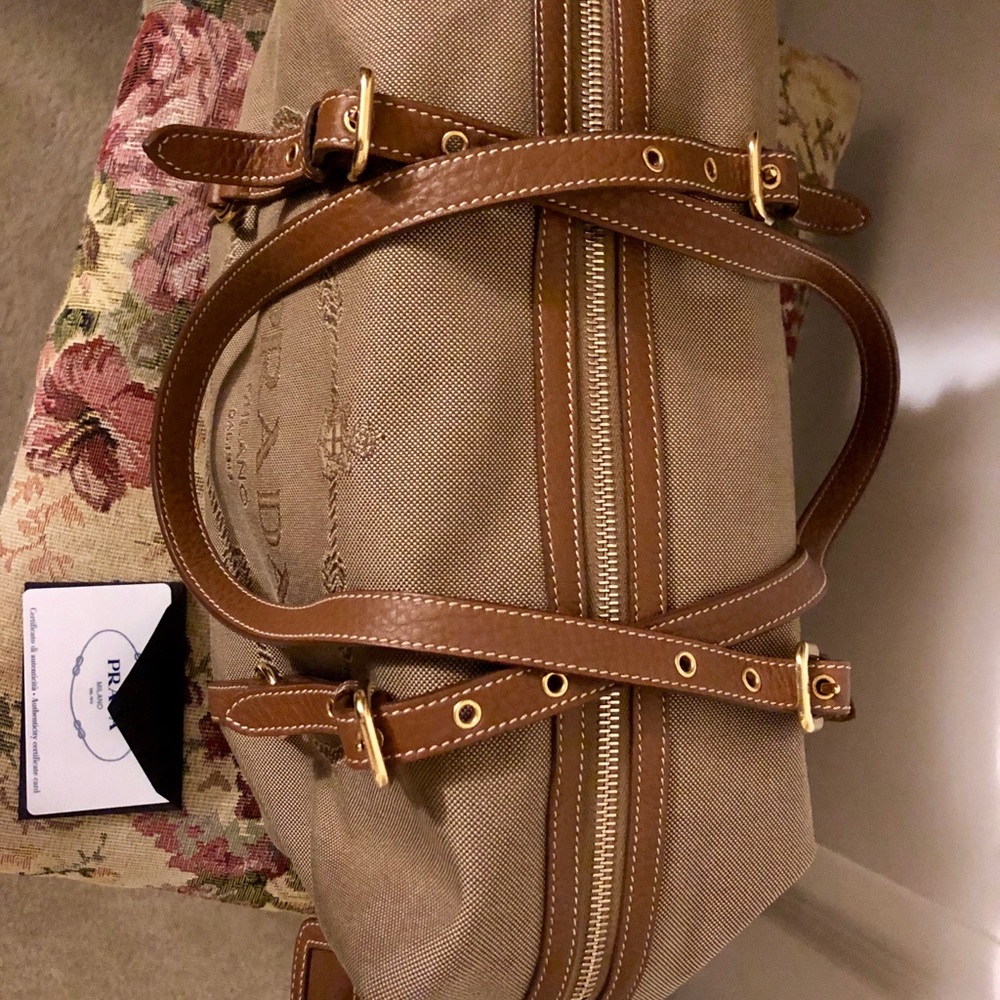 AUTHENTIC 💯 PRADA JACQUARD CORDA+BRANDY 👜 - Picture 3 of 8